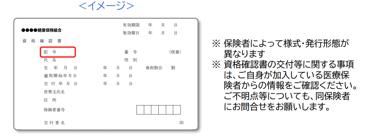 カード型の資格確認書のサンプル